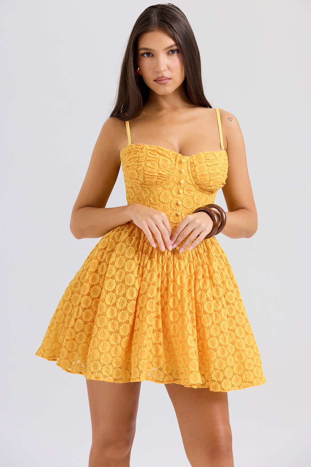 Carolina-Apricot Lace Corset Mini Dress