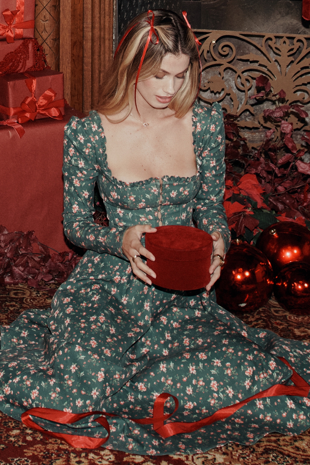 Delia-Green Floral Print Midi Dress