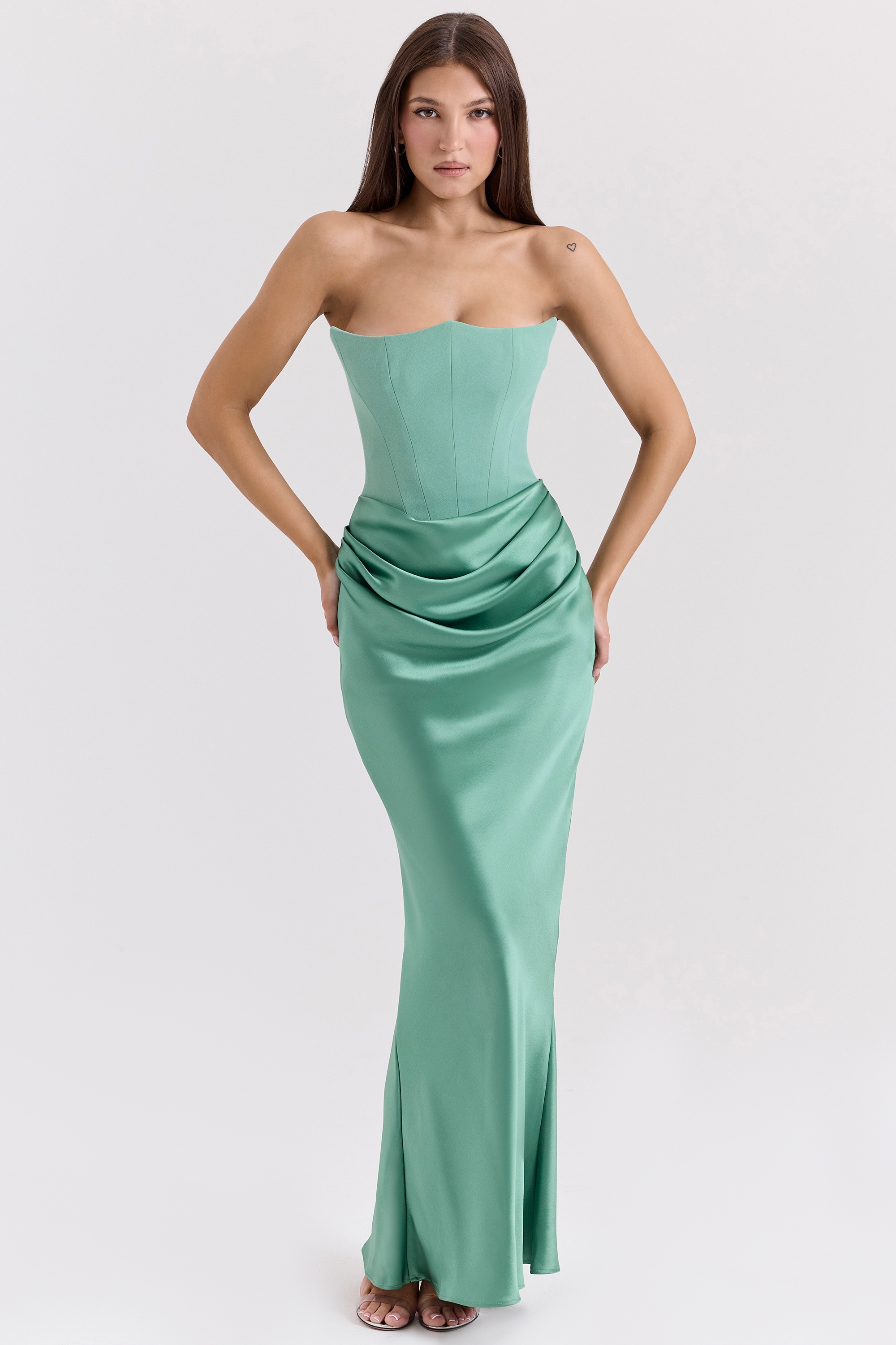 Persephone-Jade Strapless Corset Maxi Dress