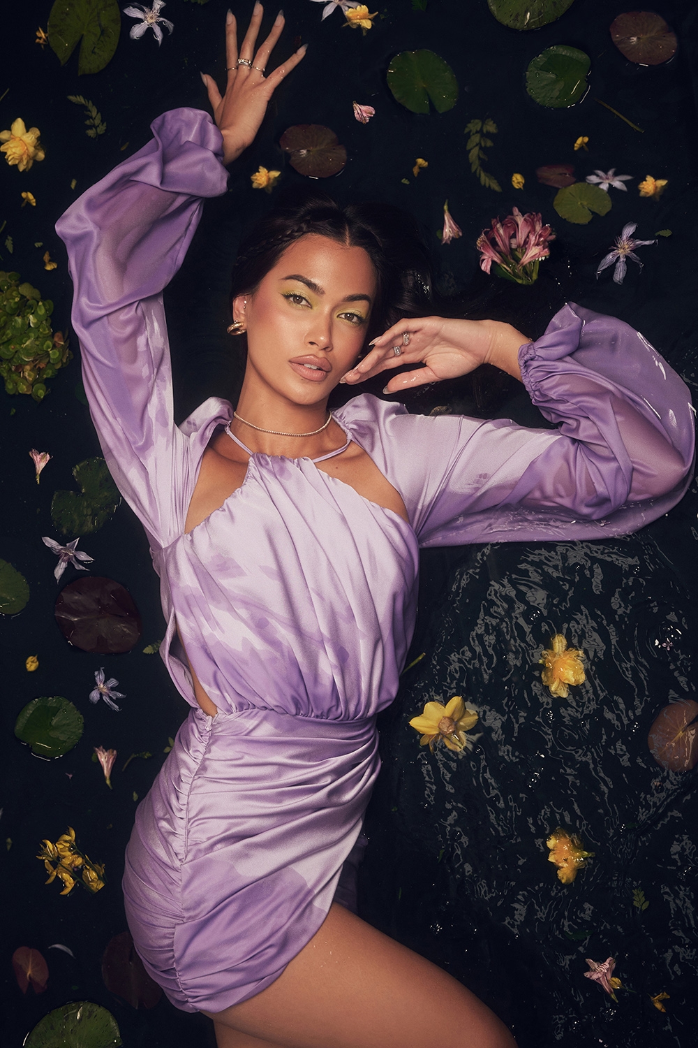 Kate-Orchid Satin Wrap Front Mini Dress