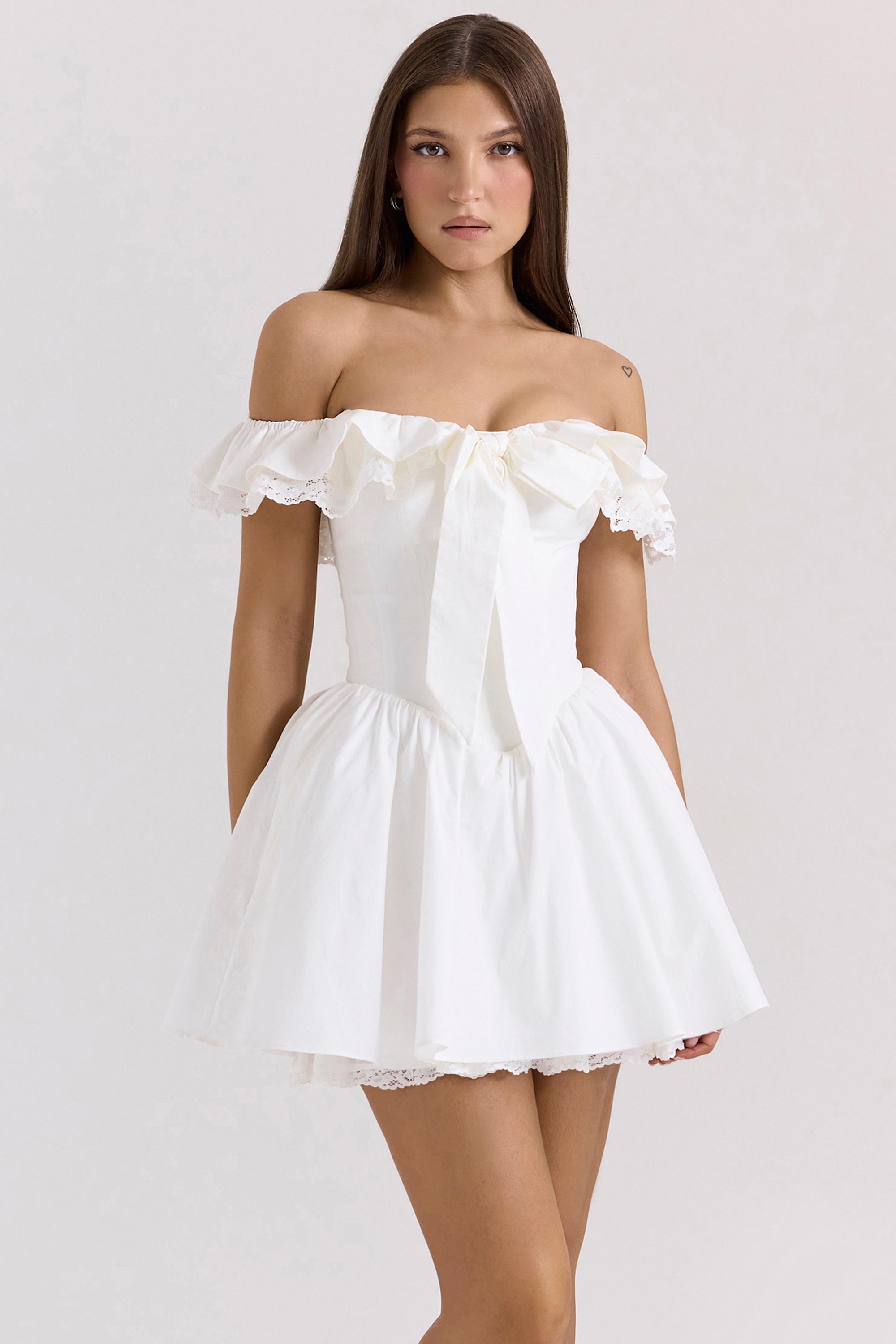 Jaide-White Cotton Off Shoulder Corset Mini Dress