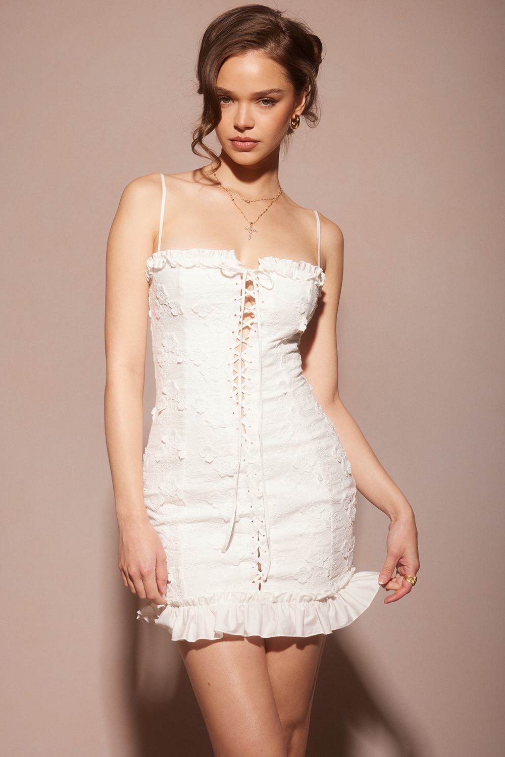 Marlene-White Cotton Broderie Anglais Mini Dress