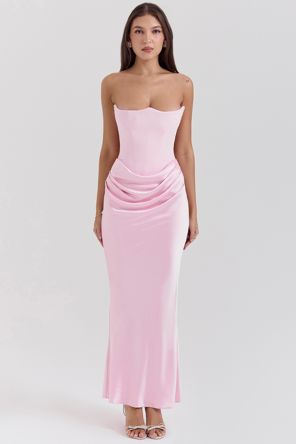 Persephone-Rose Shadow Strapless Corset Maxi Dress