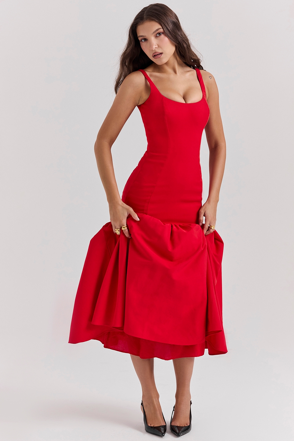 Amore-Scarlet Dropped Waist Midi Dress