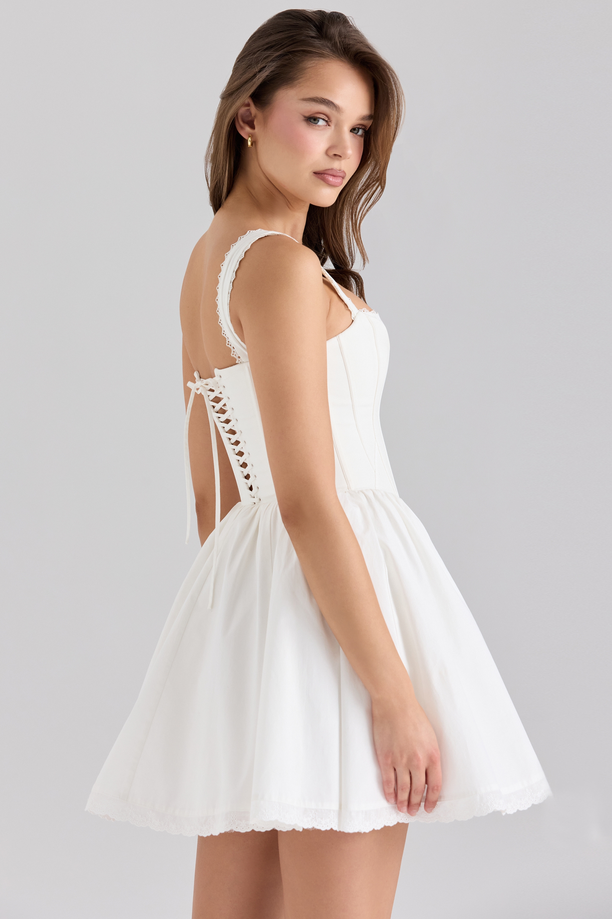 Ami-White Stretch Cotton Corset Mini Dress