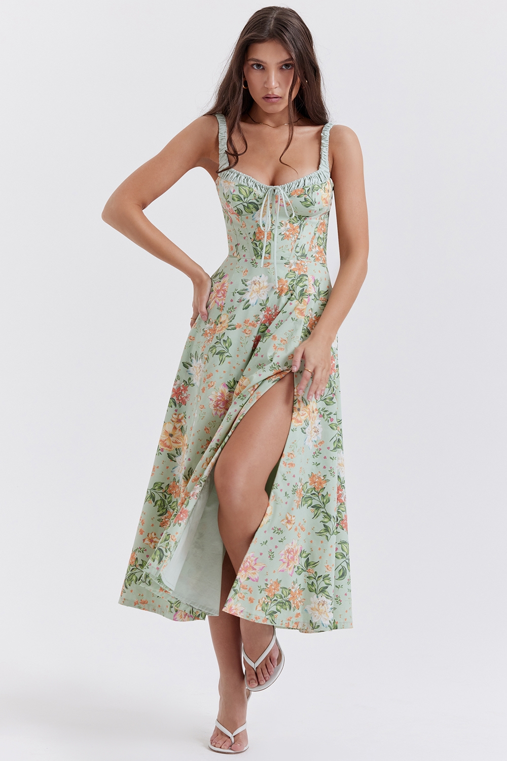 Sabrina-Light Jade Print Bustier Sundress