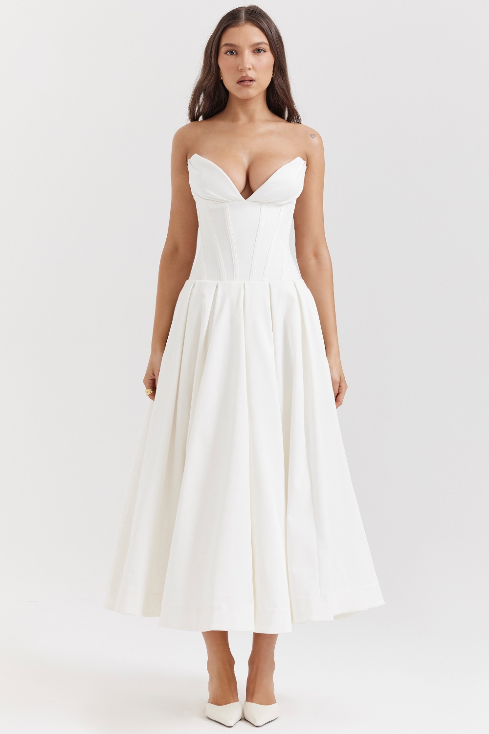Lady-White Strapless Midi Dress
