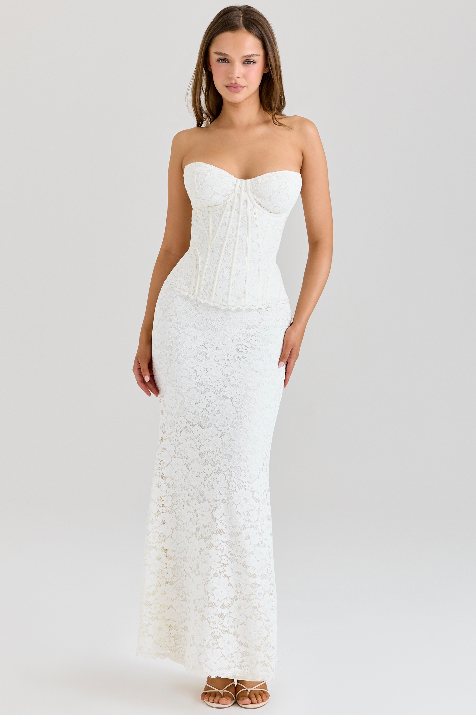 Solaine-Ivory Lace Corset Maxi Dress
