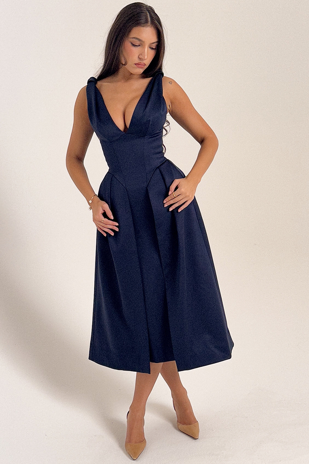 Paloma-Midnight Twist Strap Satin Midi Dress - SALE