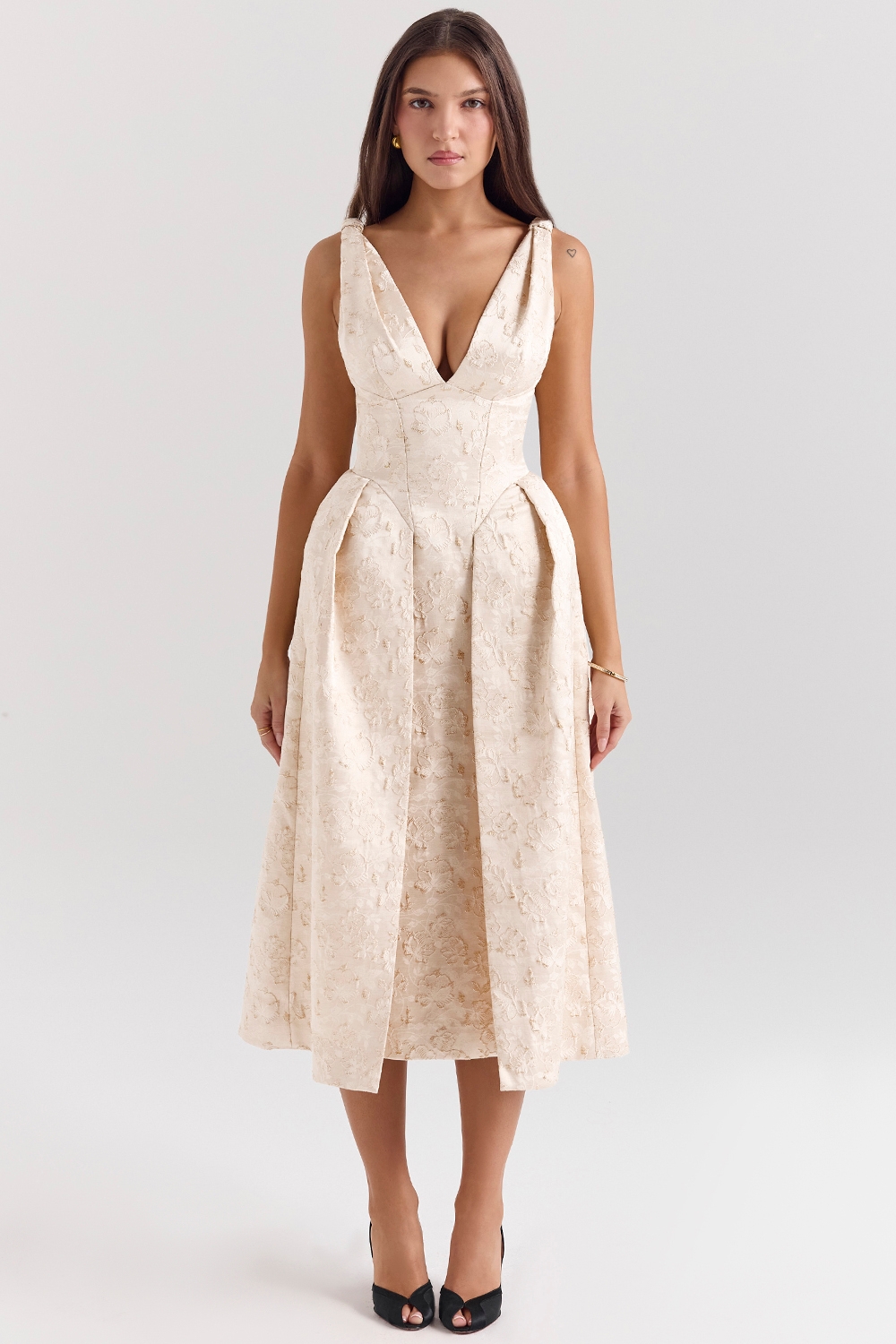 Paloma-Ivory Metallic Jacquard Midi Dress - SALE