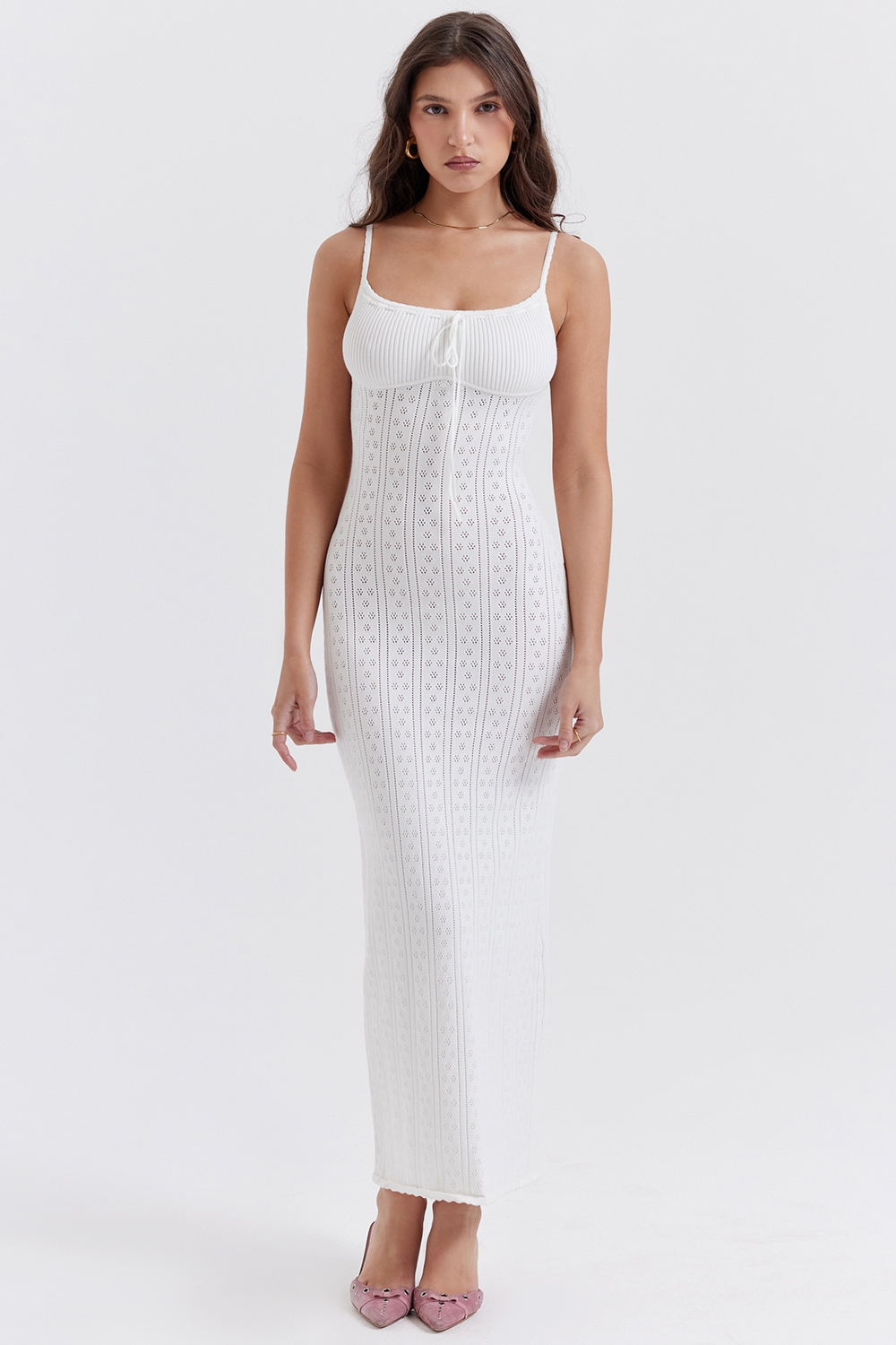 Myla-White Knit Maxi Dress