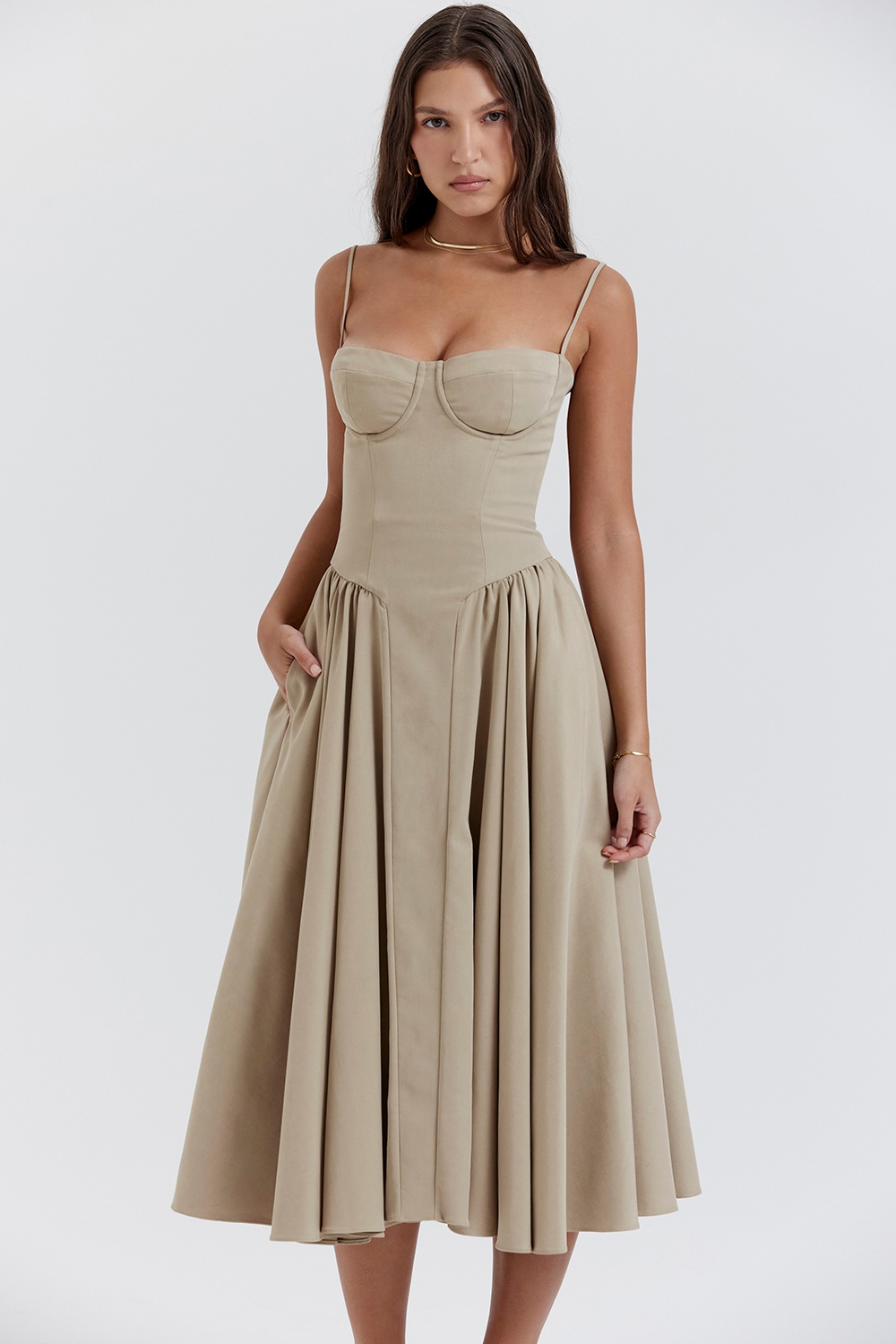 Samaria-Taupe Corset Sundress