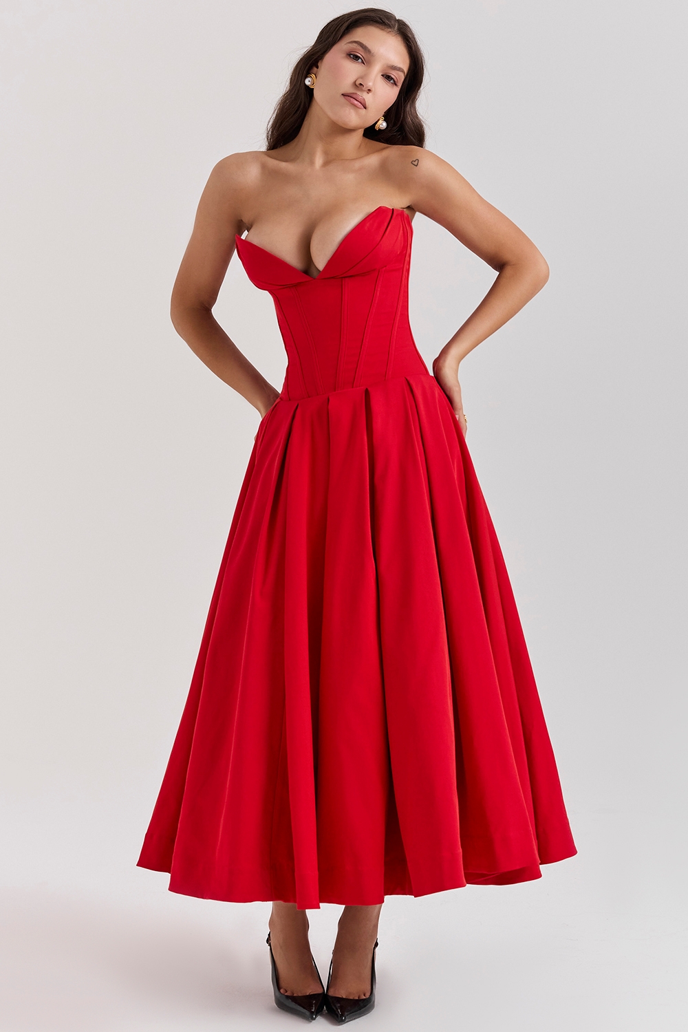 Lady-Scarlet Strapless Midi Dress