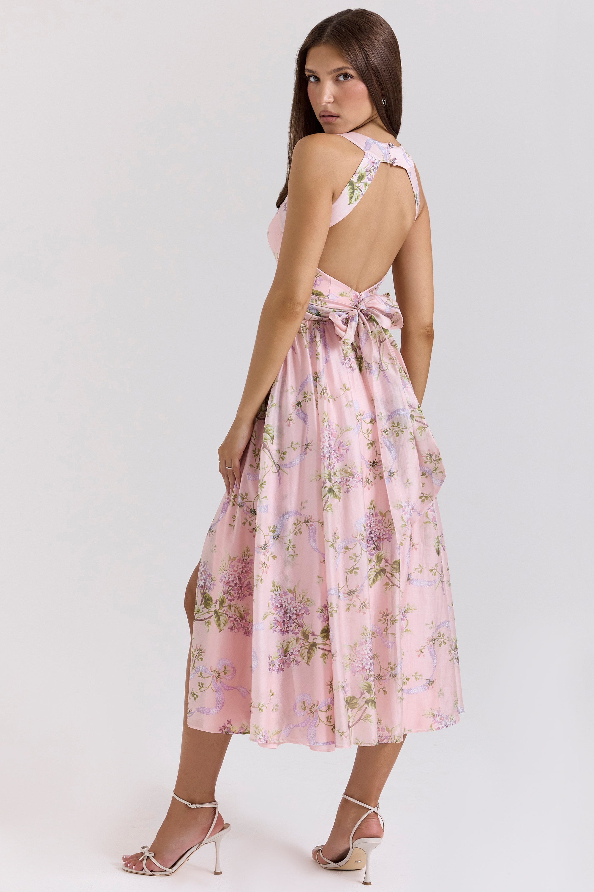 Minerva-Pink Floaty Chiffon Midi Sundress