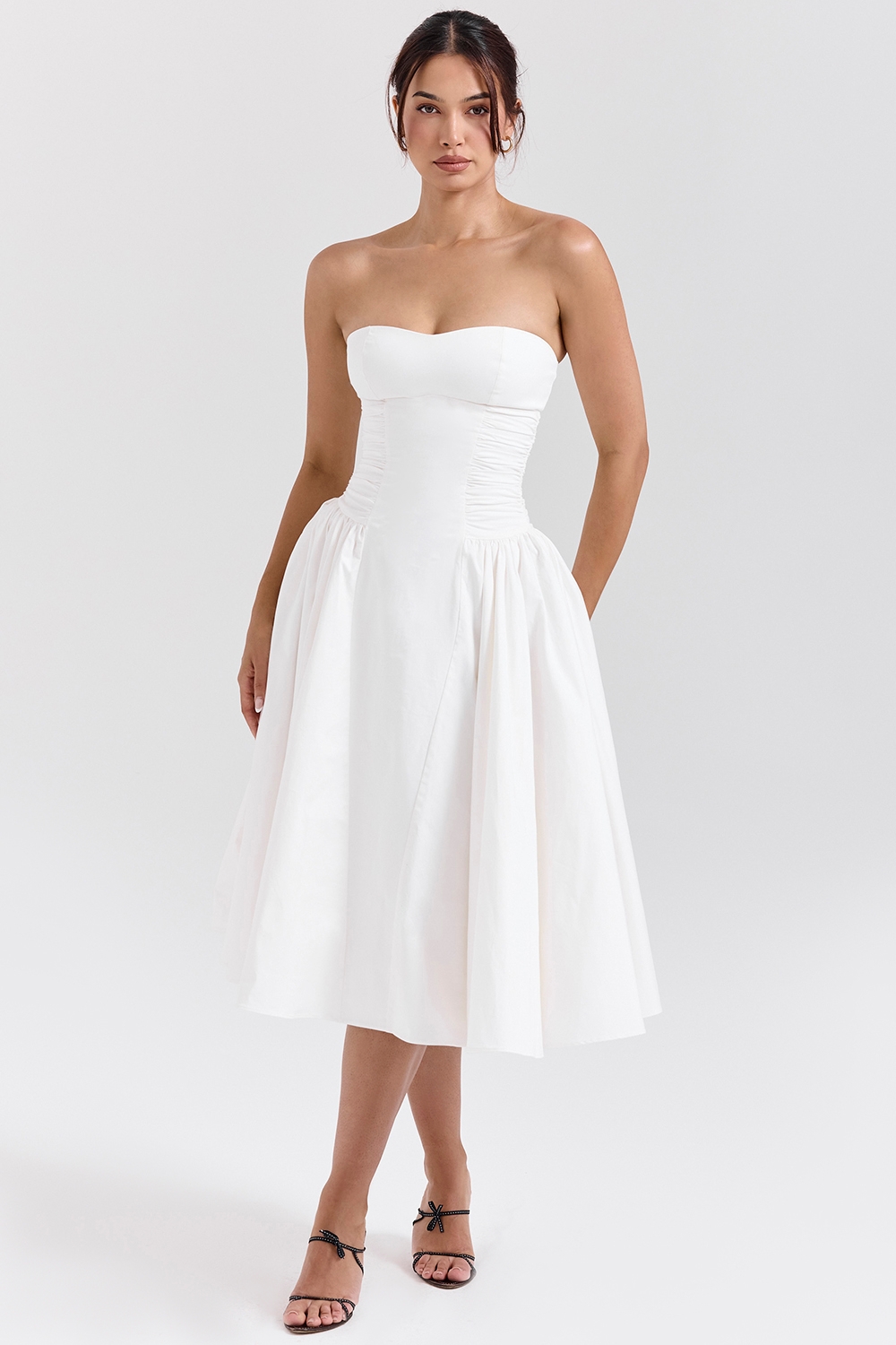 Georgiana-White Cotton Strapless Midi Sundress