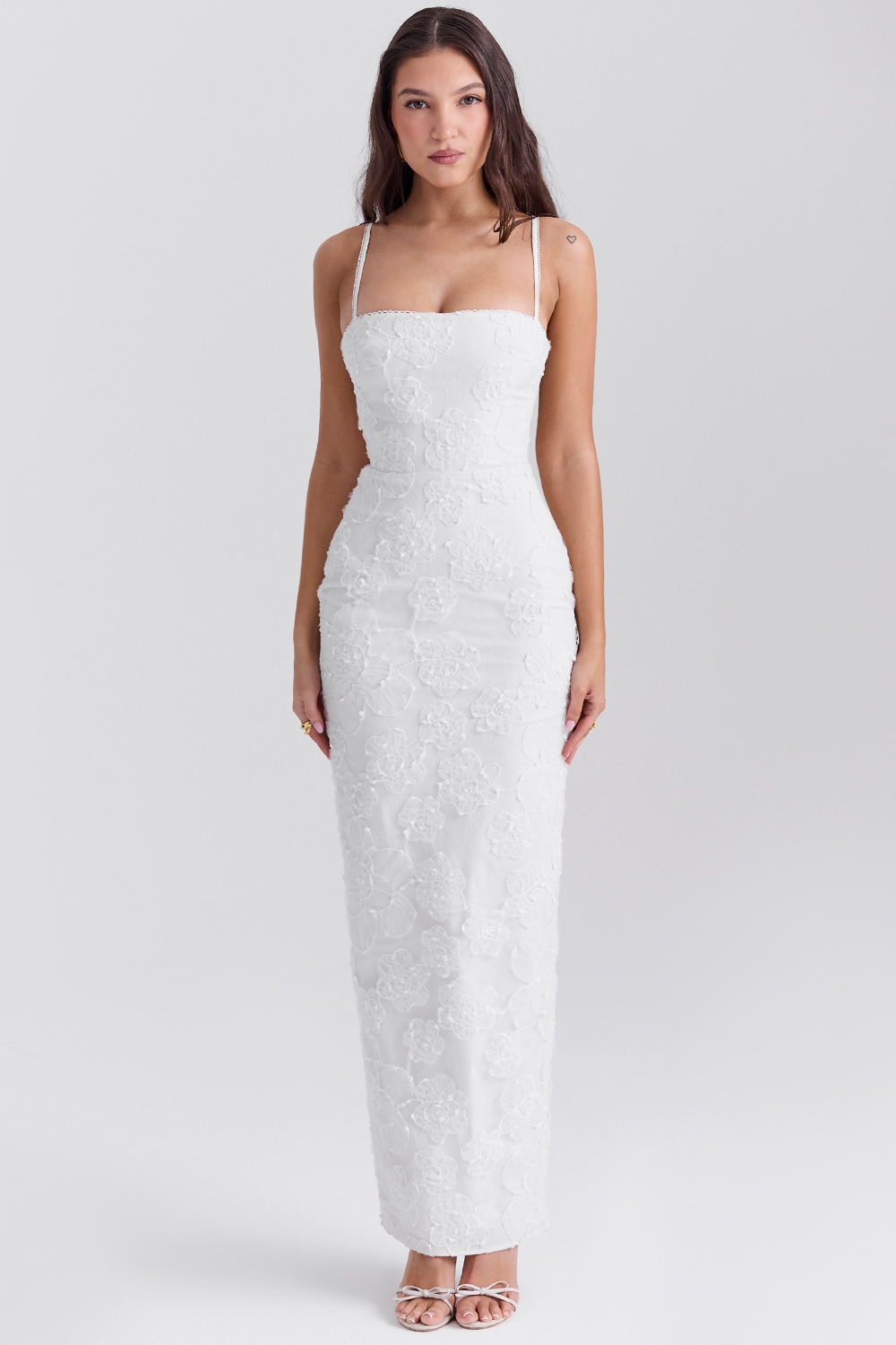 Eva-White Floral Lace Maxi Dress