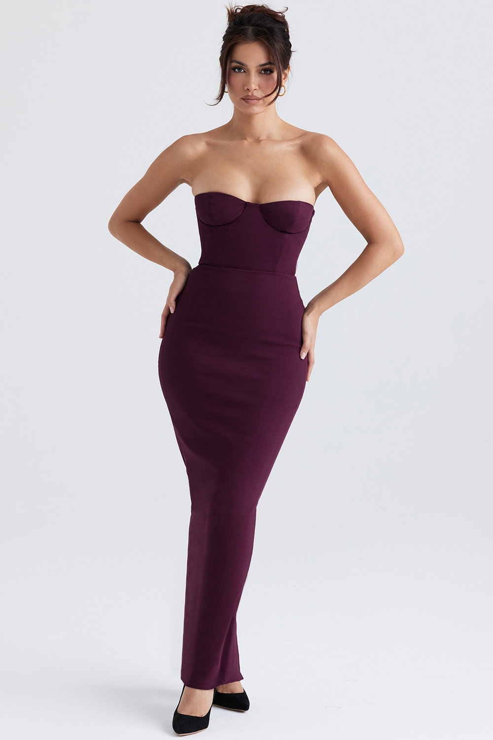 Lucia-Grape Strapless Corset Maxi Dress
