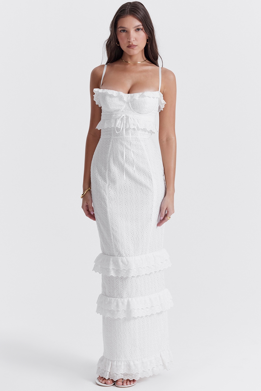 Eve-White Broderie Maxi Dress