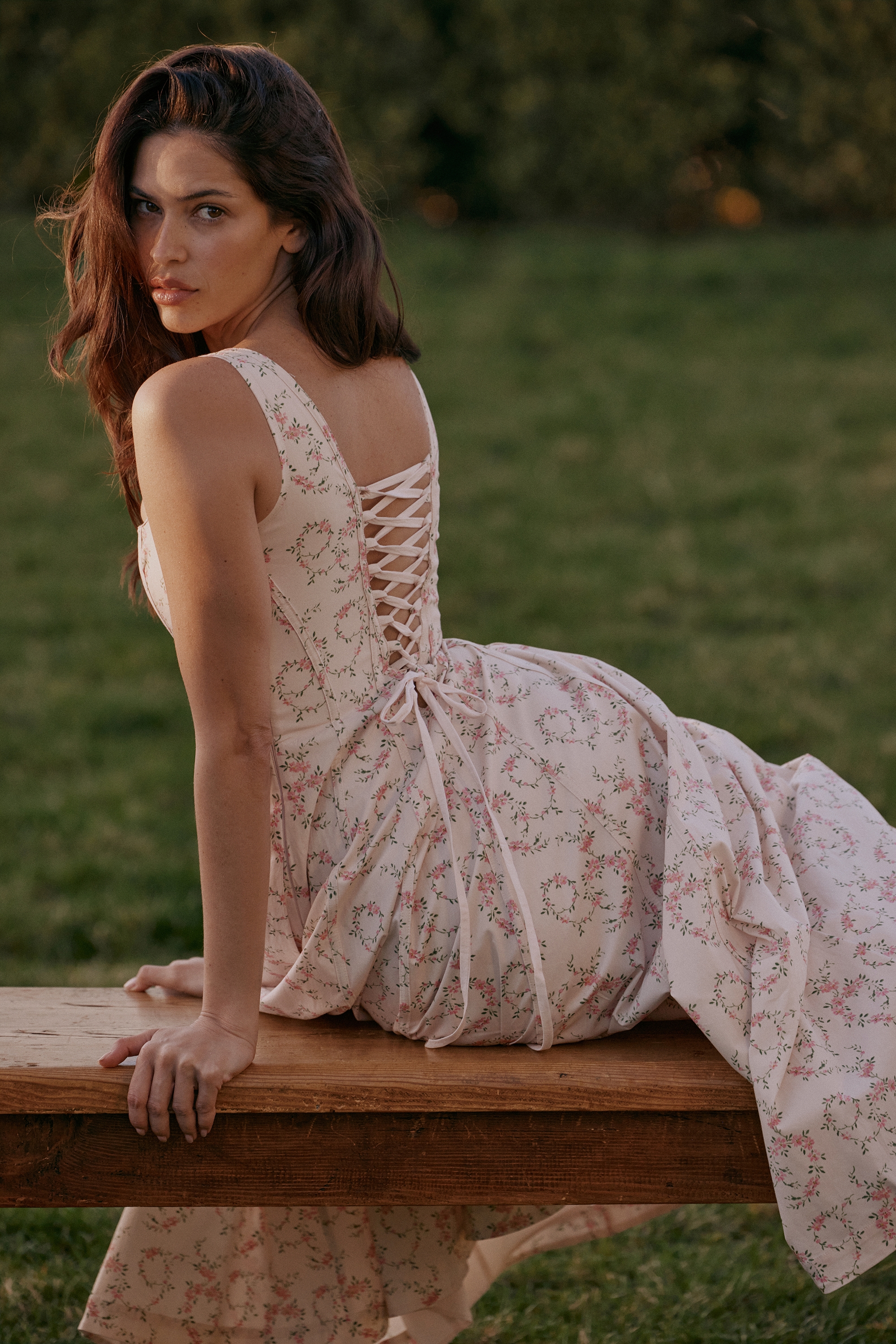 Mariabella-Cream Floral Print Cotton Midi Sun Dress