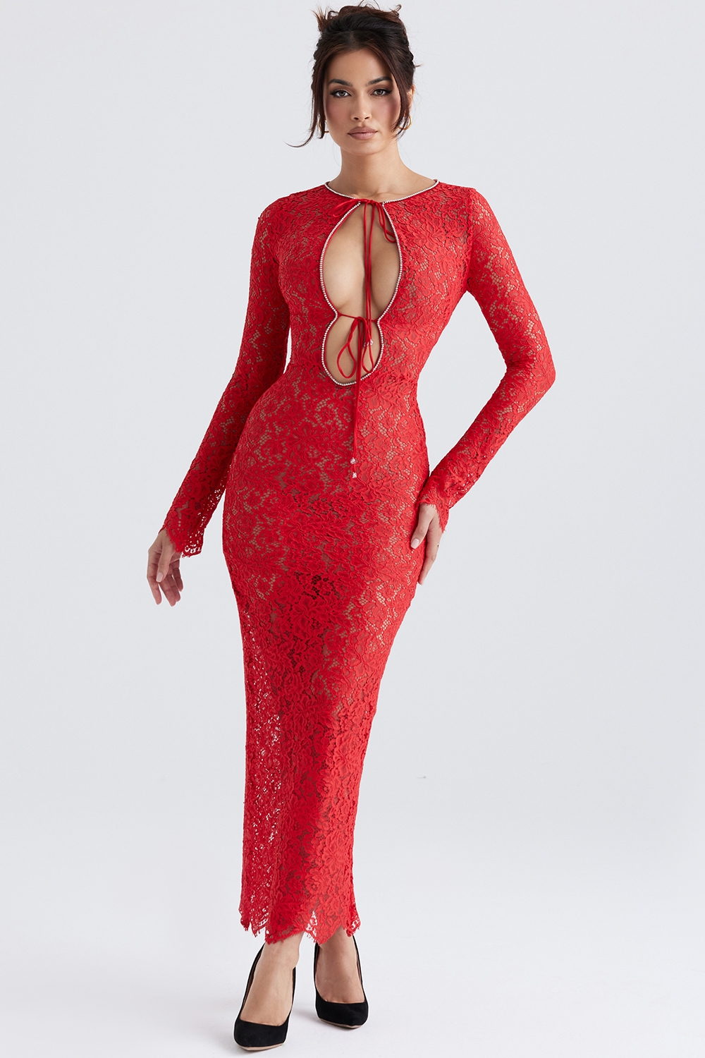 Lisandra-Red Lace Maxi Dress