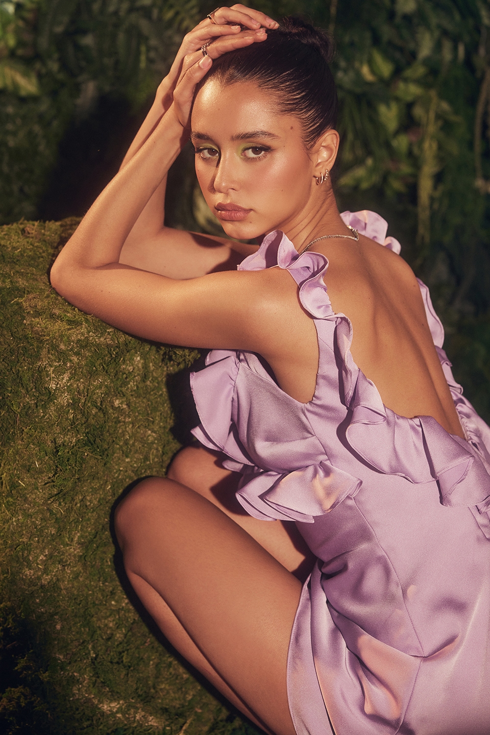 Tink-Orchid Satin Ruffle Mini Dress