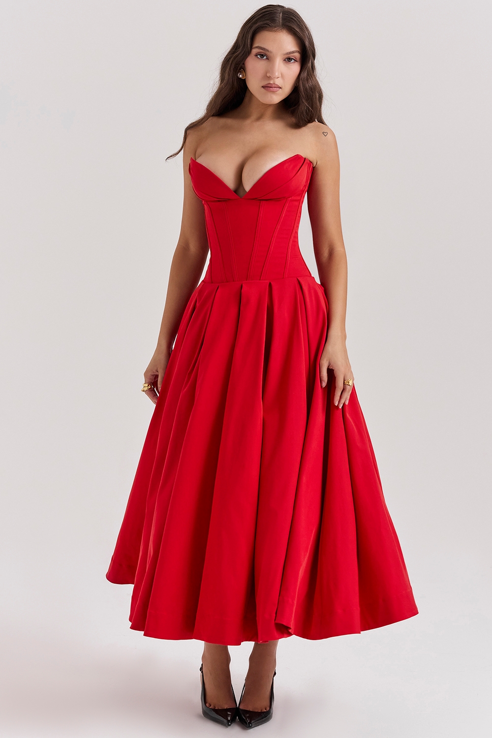 Lady-Scarlet Strapless Midi Dress