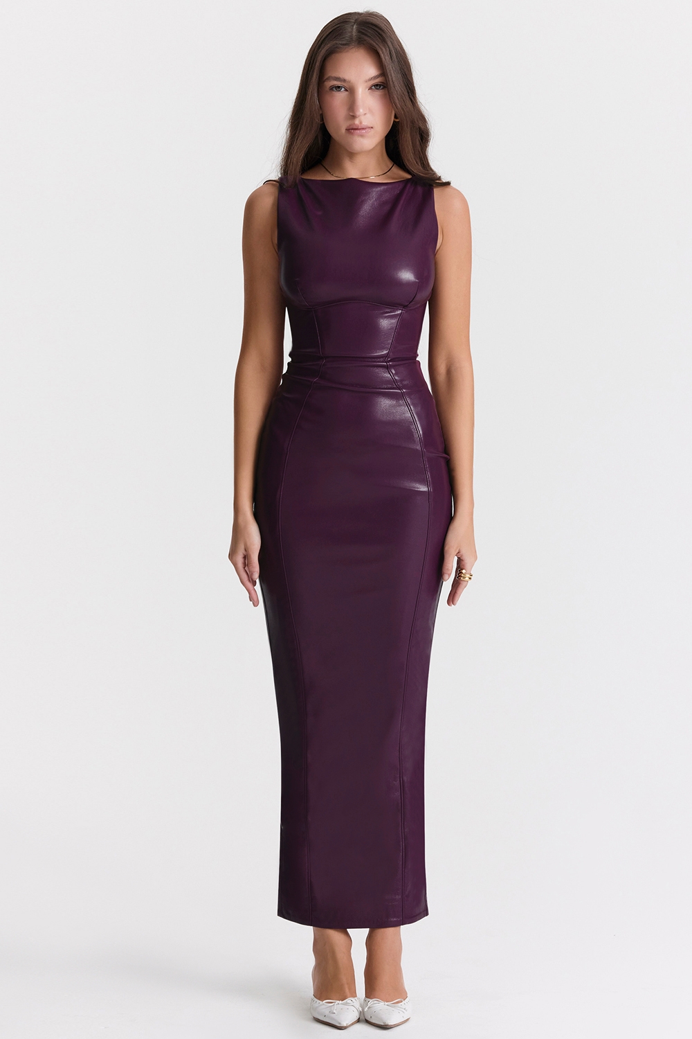 Sahara-Merlot Vegan Leather Maxi Dress