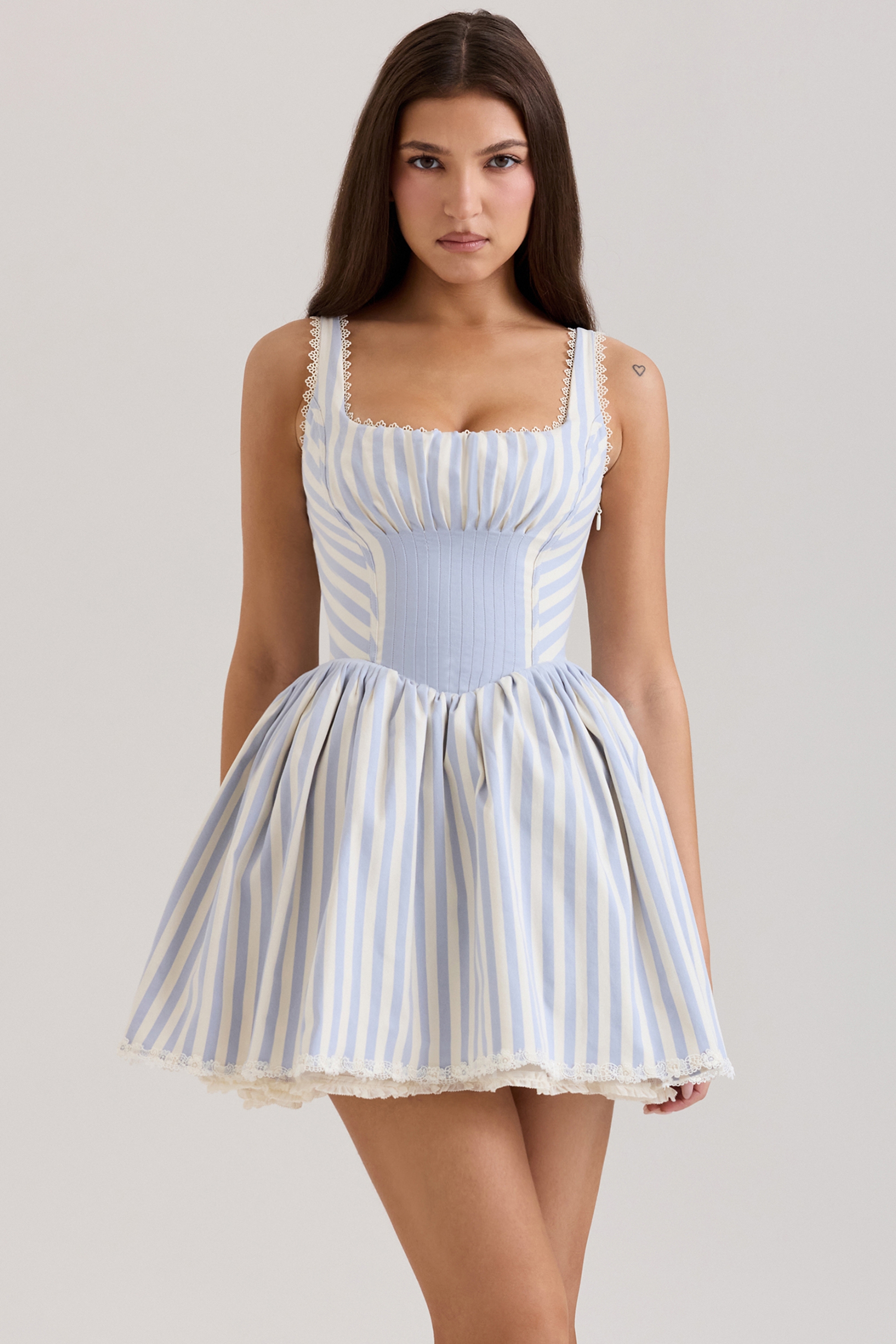 Liesl-Blue Striped Pintucked Mini Dress