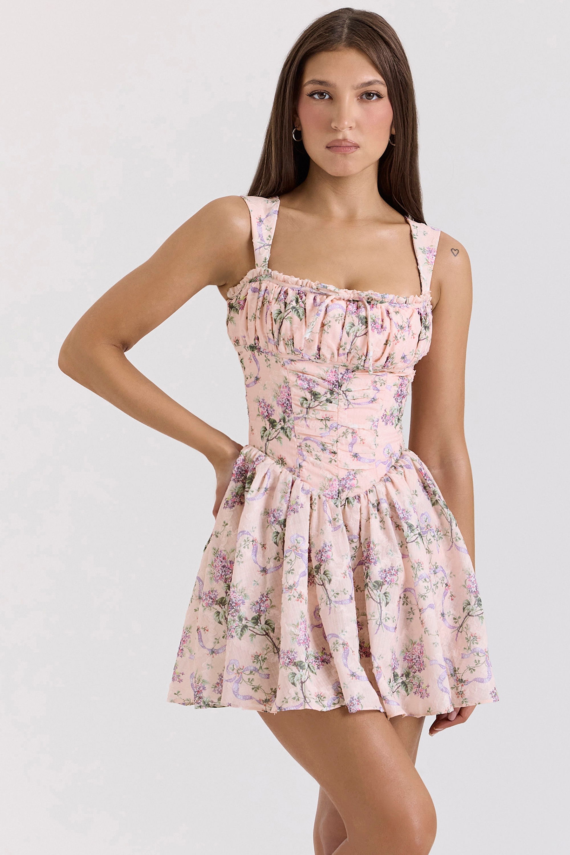 Ophelia-Pink Ribbon Print Dress with Bloomers