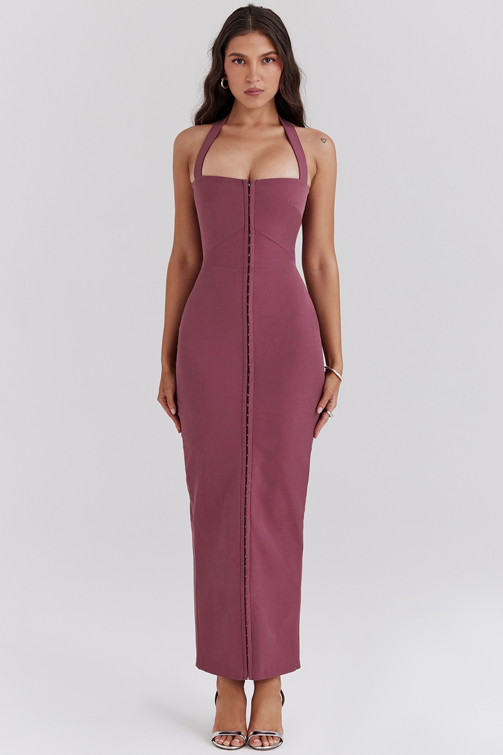 Mia-Mulberry Twill Halter Maxi Dress