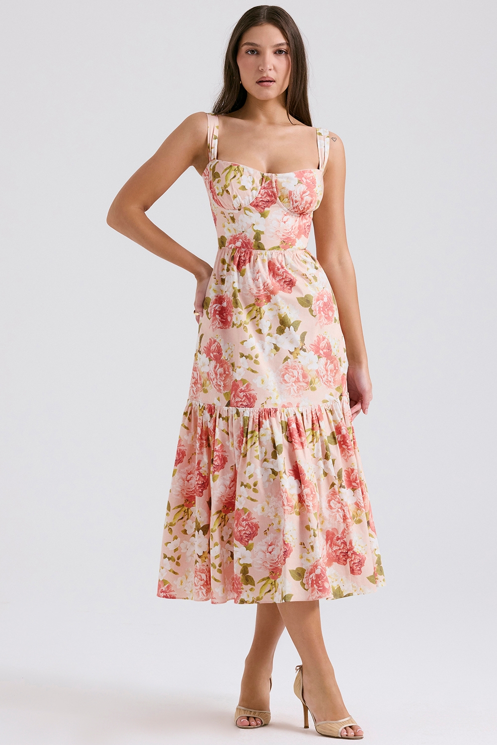 Elia-Pink Peony Print Cotton Midi Sundress
