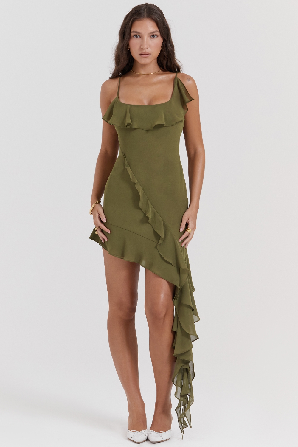 Marcia-Olive Ruffle Mini Dress