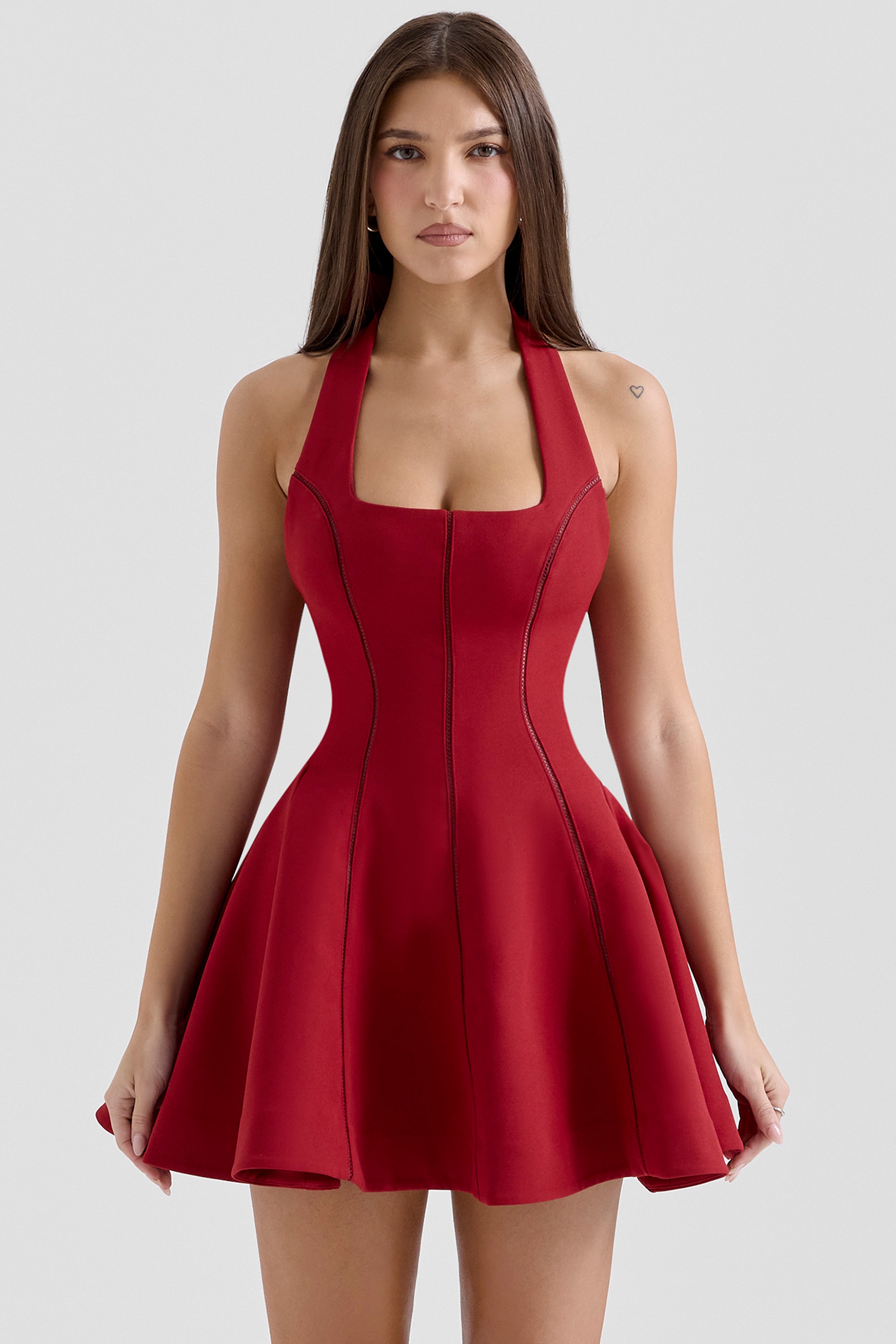Loulette-Red Halter Neck Bow Mini Dress