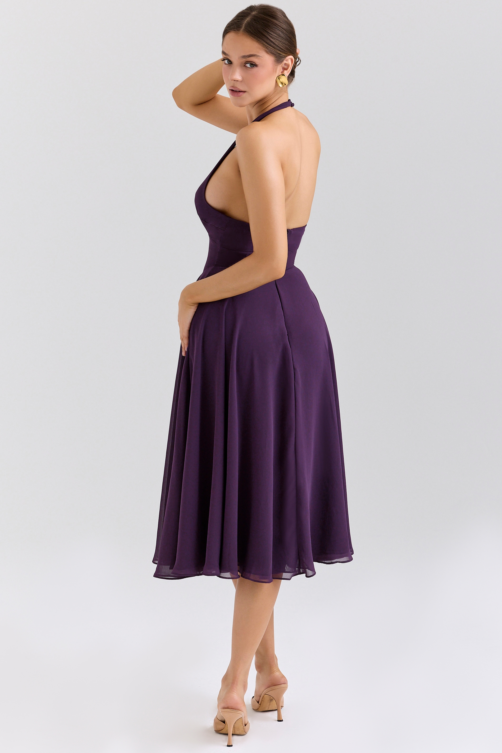 Solada-Grape Georgette Halter Sundress