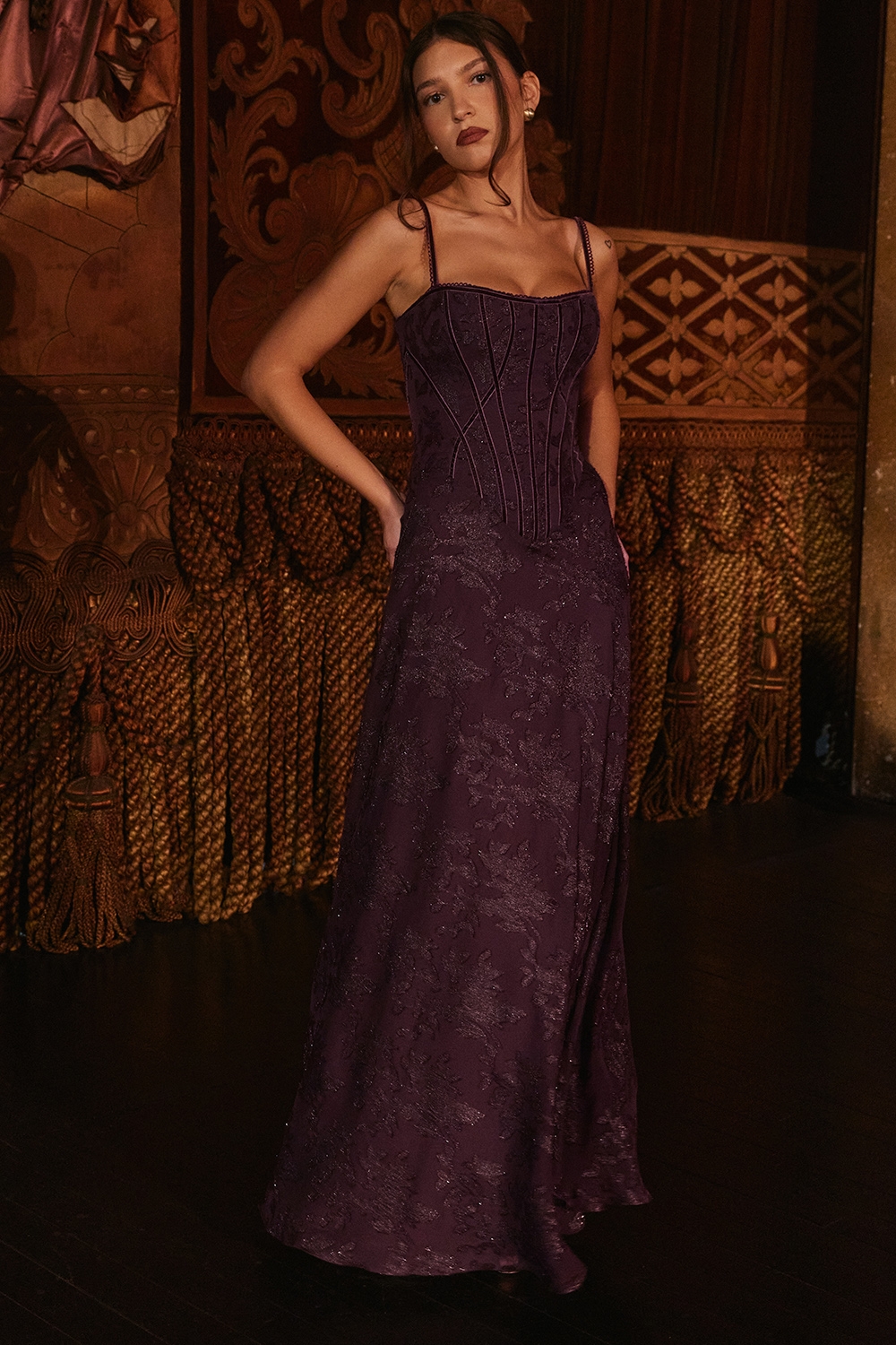 Esme-Grape Lurex Chiffon Maxi Dress