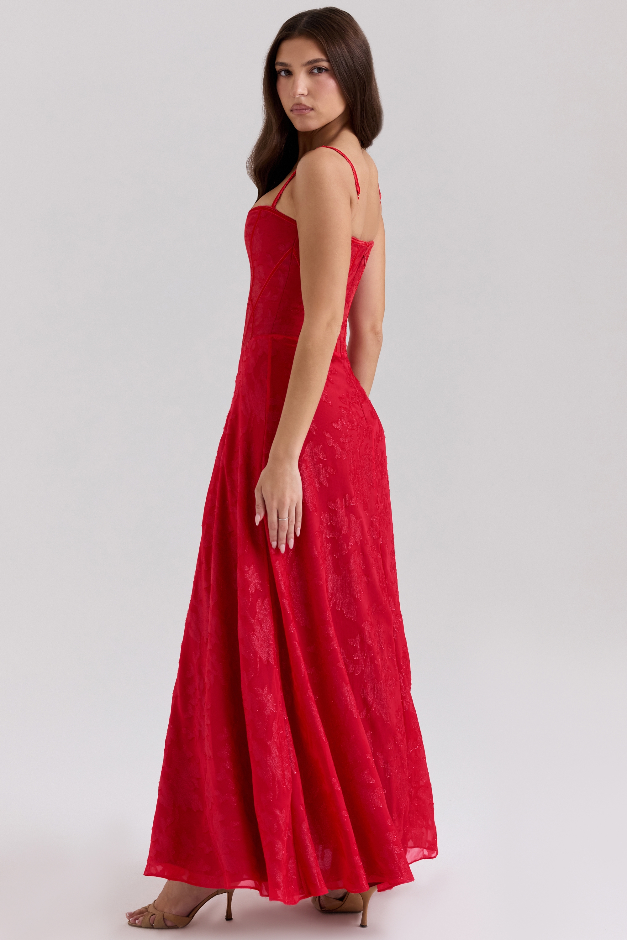 Esme-Red Lurex Chiffon Maxi Dress