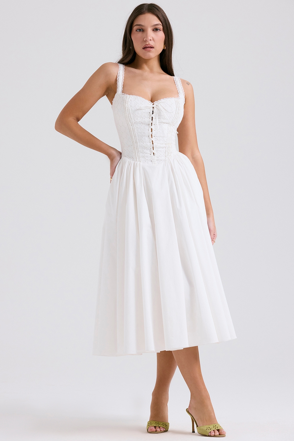 Milia-White Broderie Anglais & Cotton Midi Dress