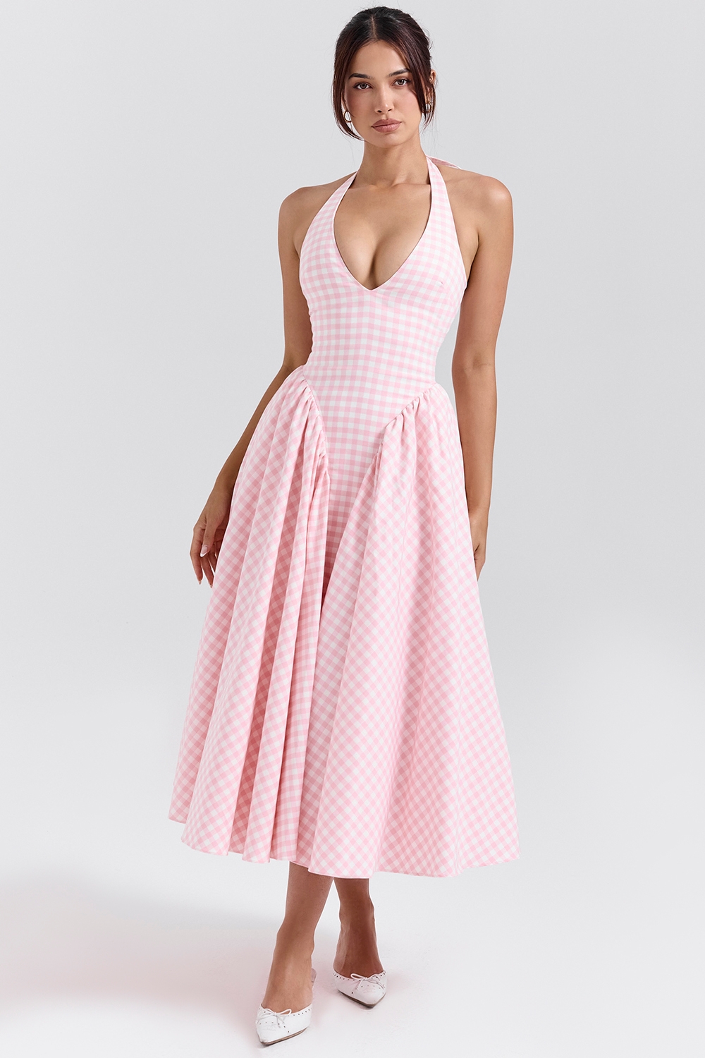 Marilyn-Strawberry Shortcake Gingham Halter Midi Sundress