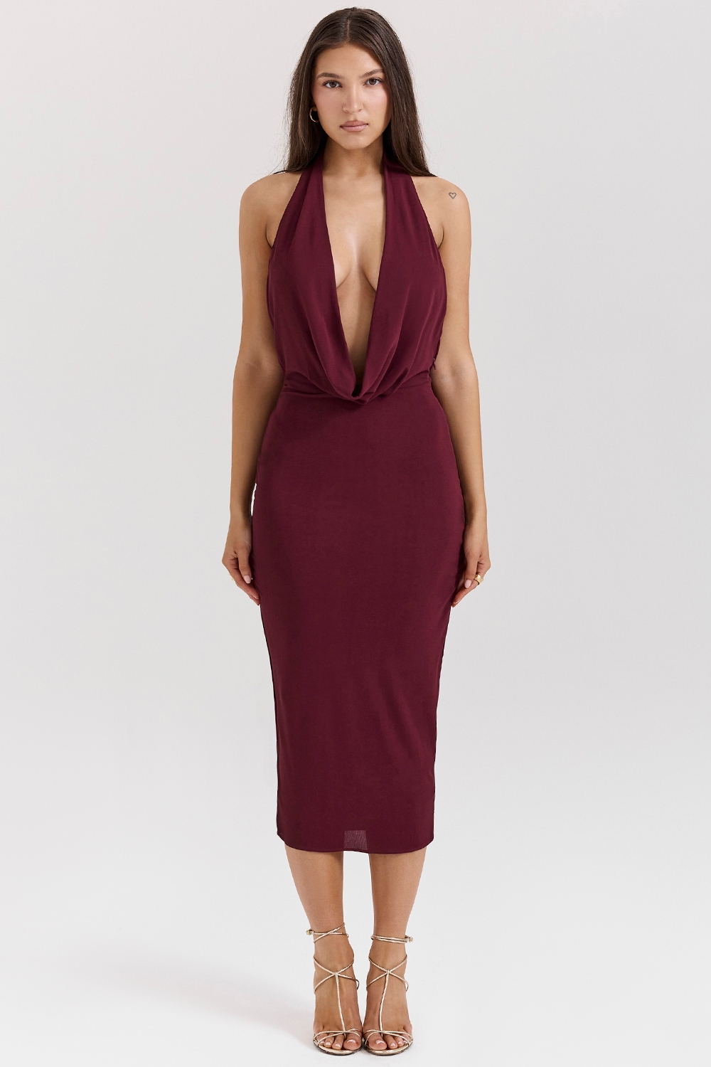 Florentina-Merlot Draped Midi Dress