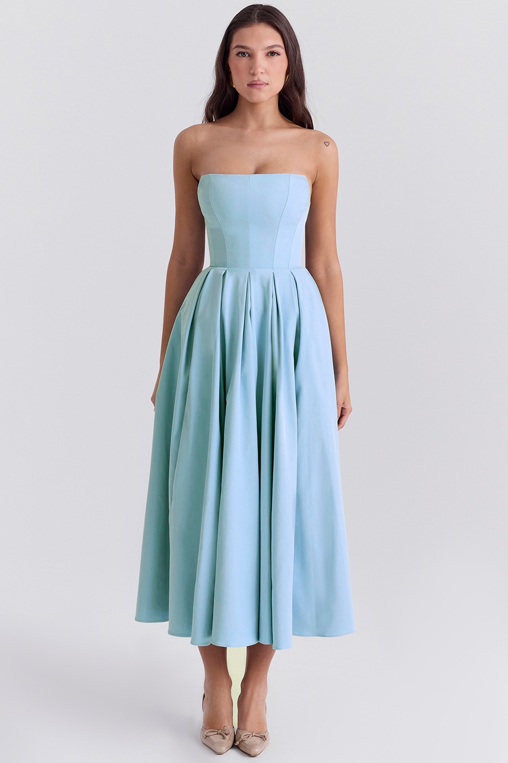 Audrey-Tuscan Blue Strapless Midi Sundress