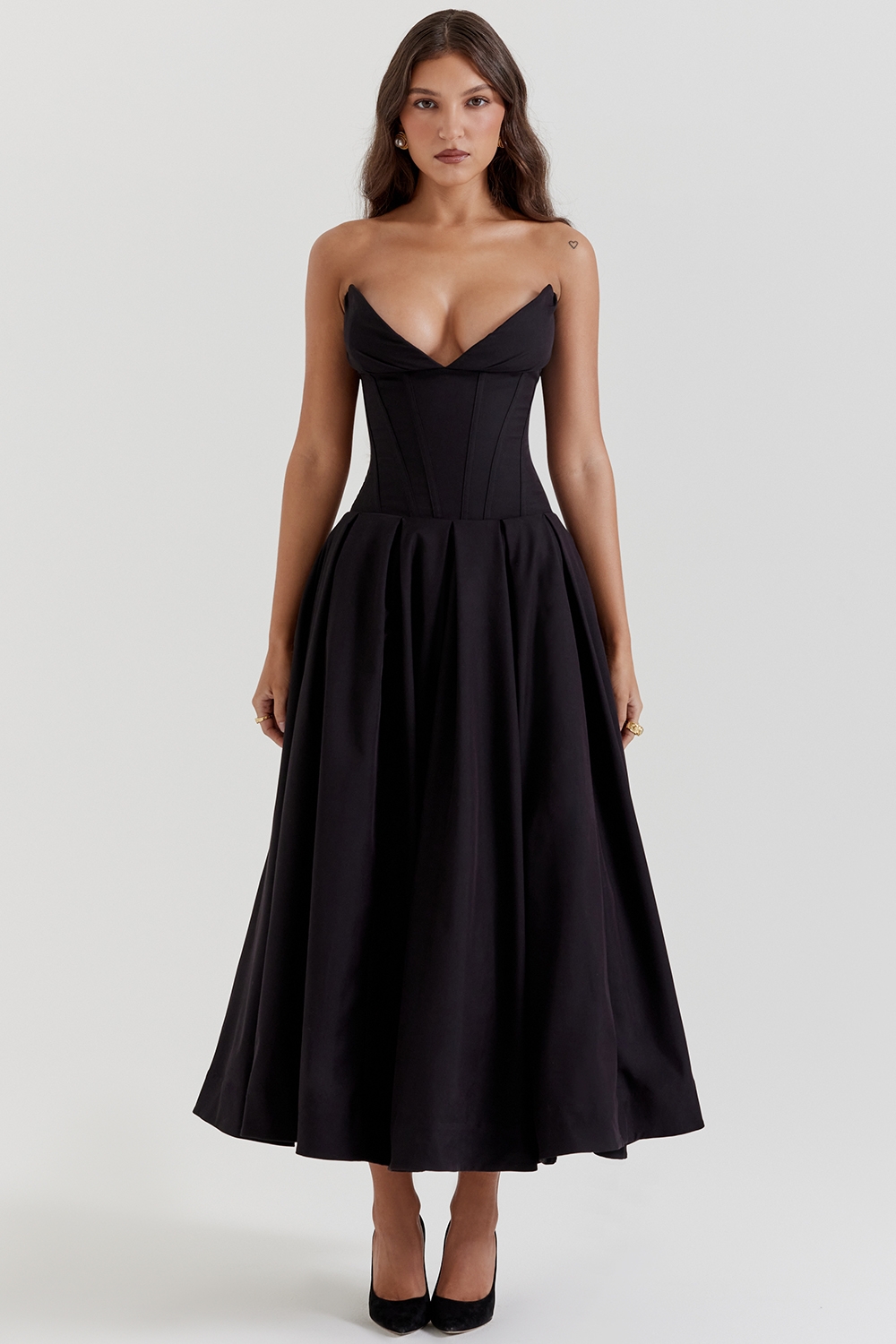 Lady-Black Strapless Midi Dress