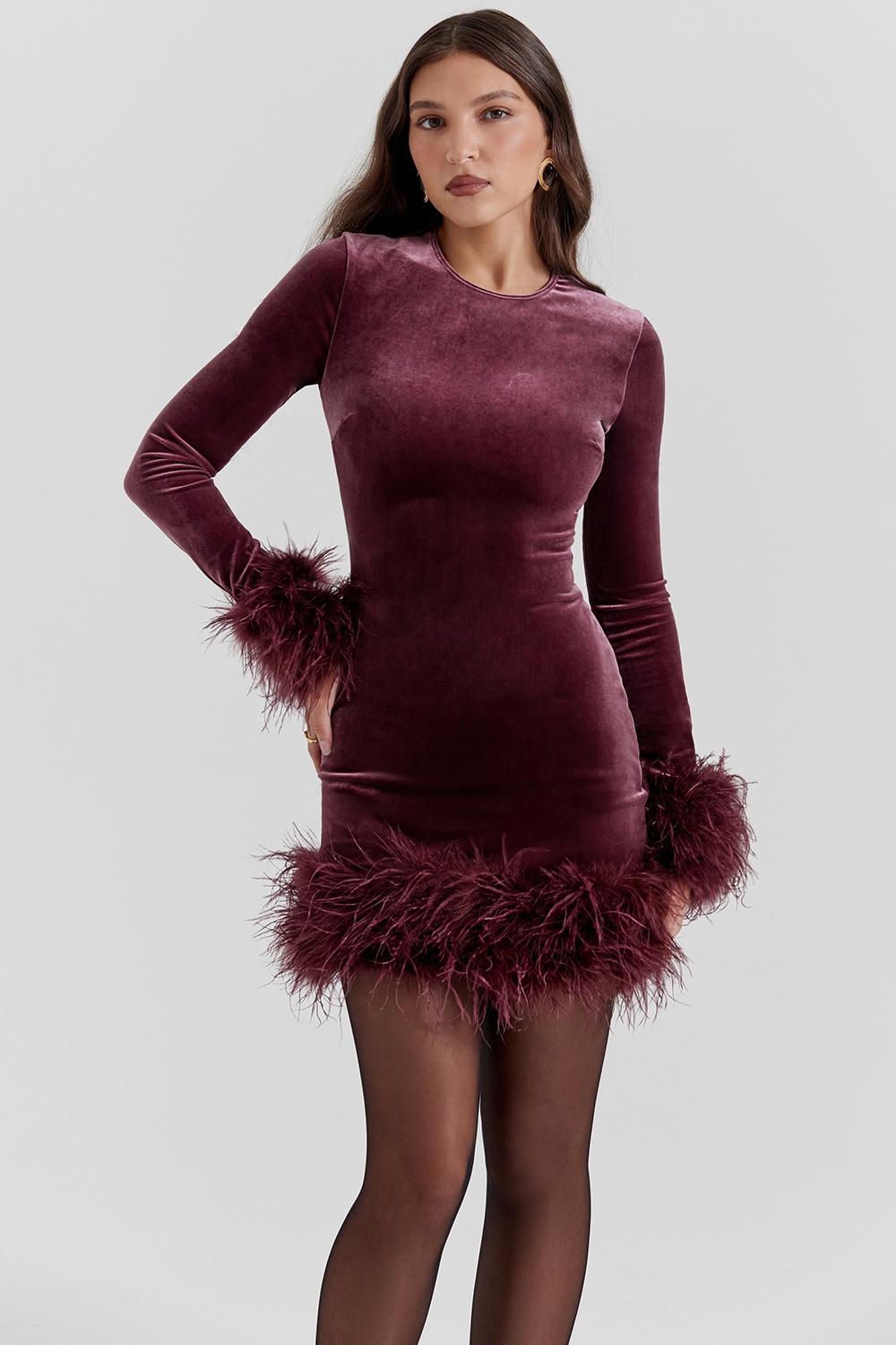 Lavinia-Mulberry Velvet Mini Dress