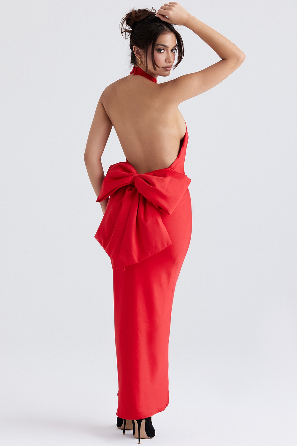 Ilaria-Red Bow Halter Dress