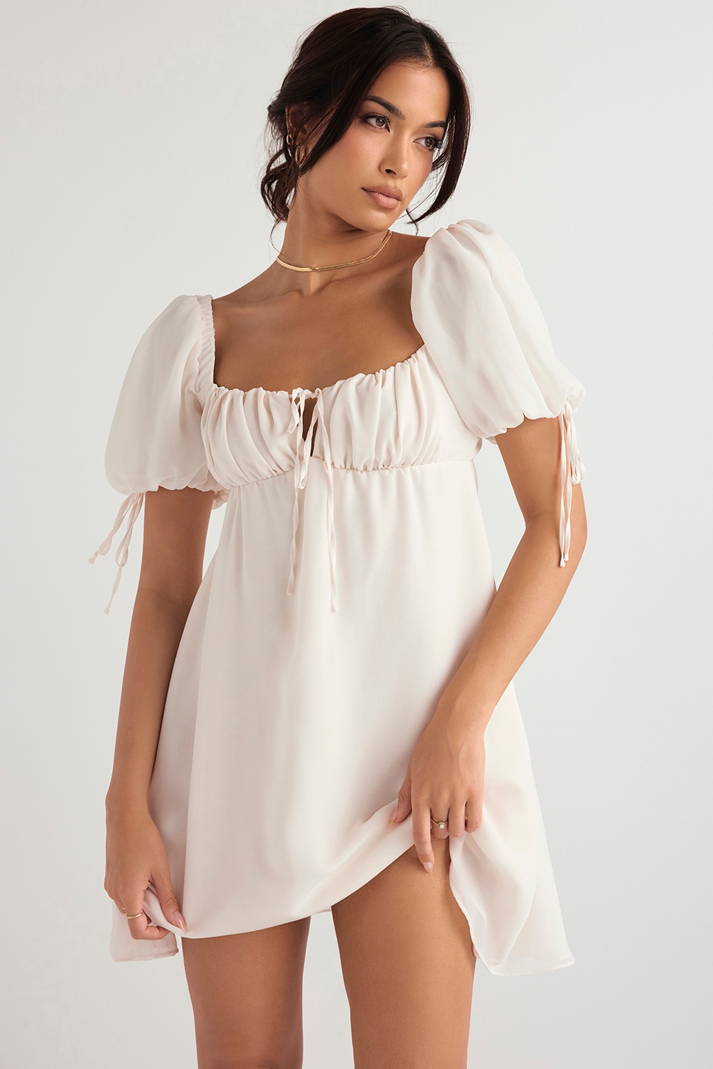 Princess-Ivory Georgette Mini Dress - SALE
