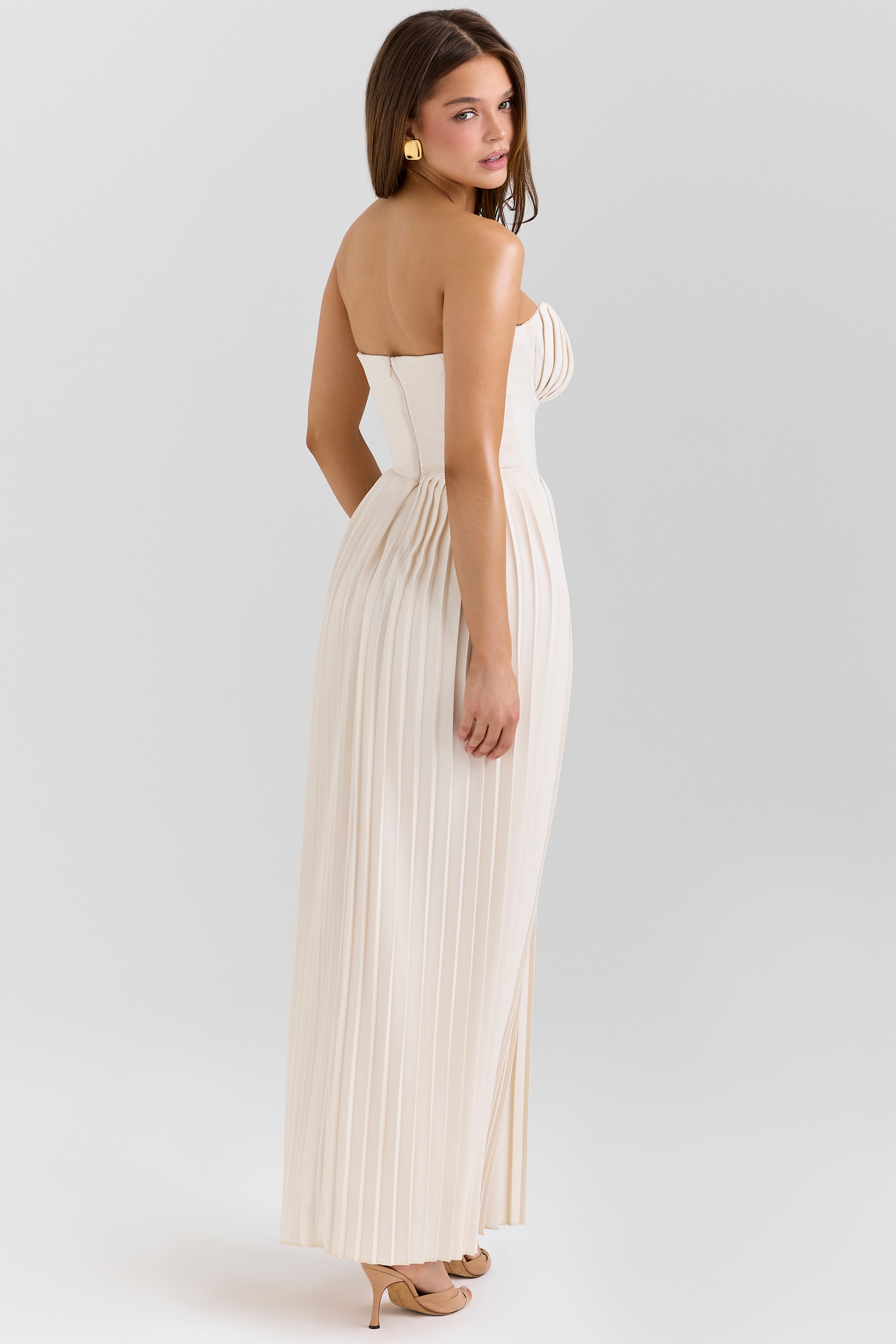 Marcella-Ivory Georgette Pleated Maxi Dress