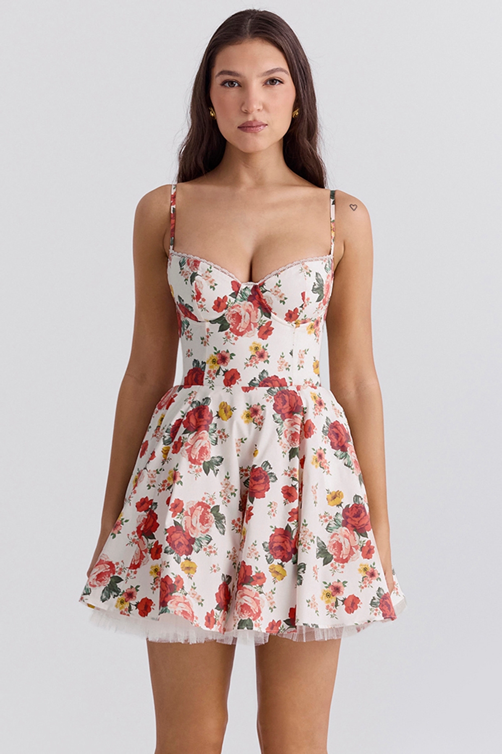 Minimoiselle-Italian Rose Print Tulle Mini Dress