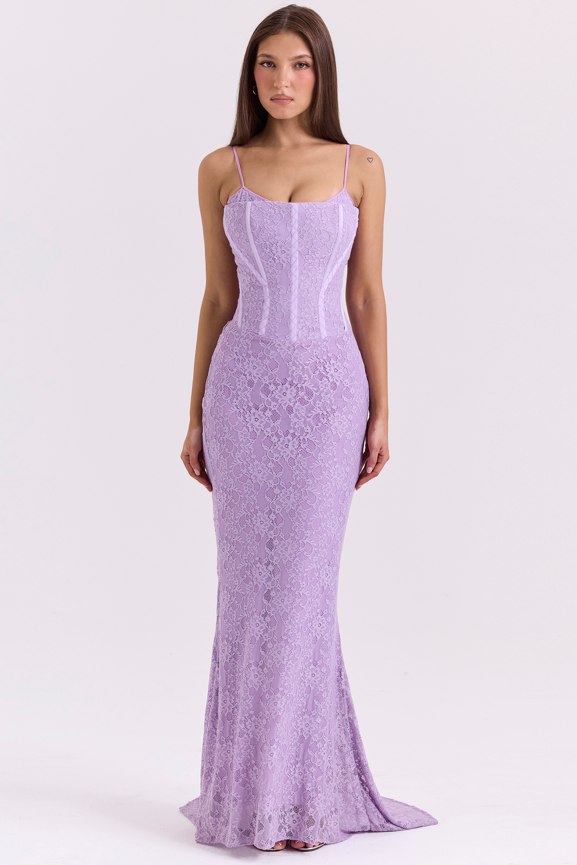 Antonina-Orchid Lace Corset Maxi Dress