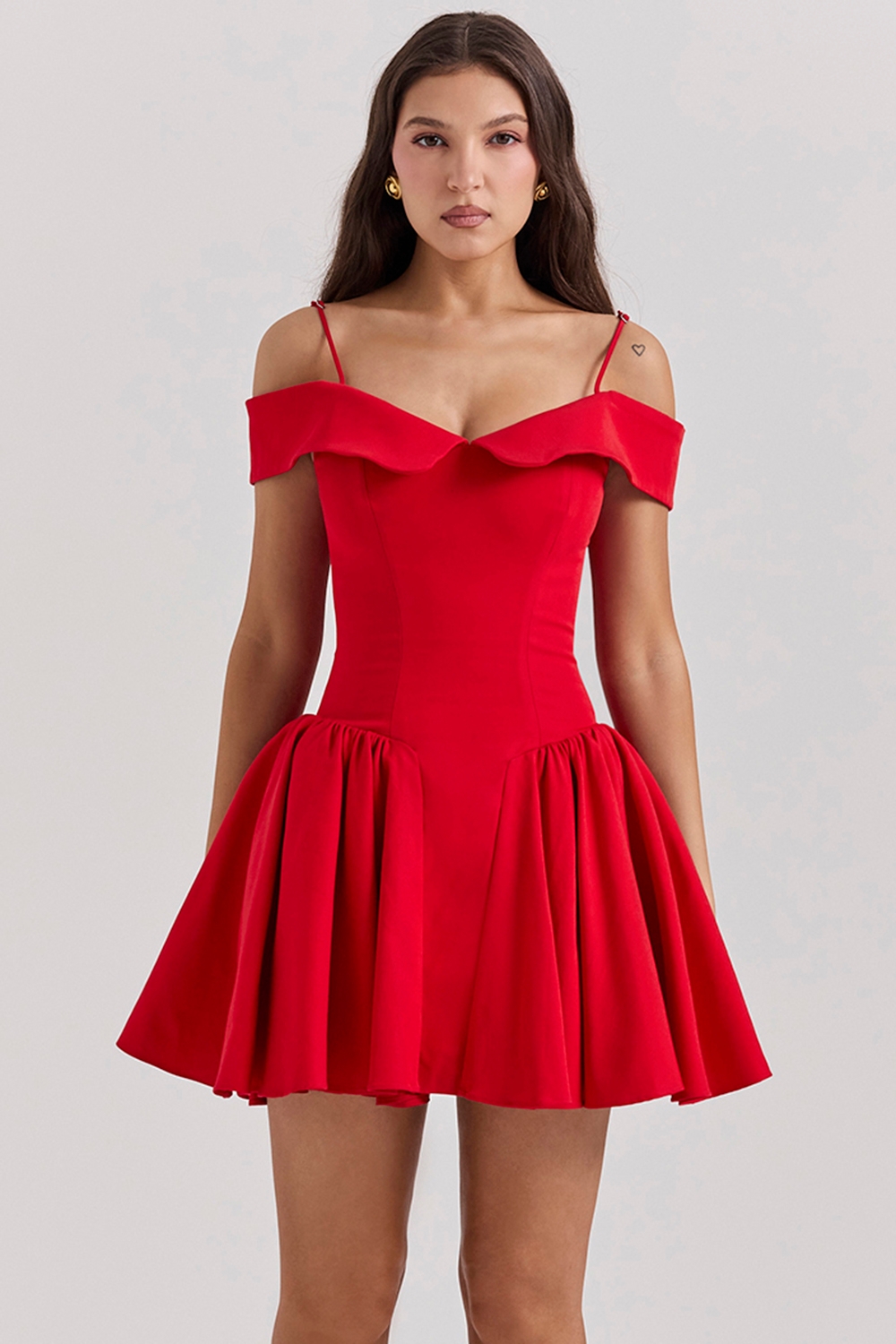 Elida-Scarlet Off Shoulder Mini Dress