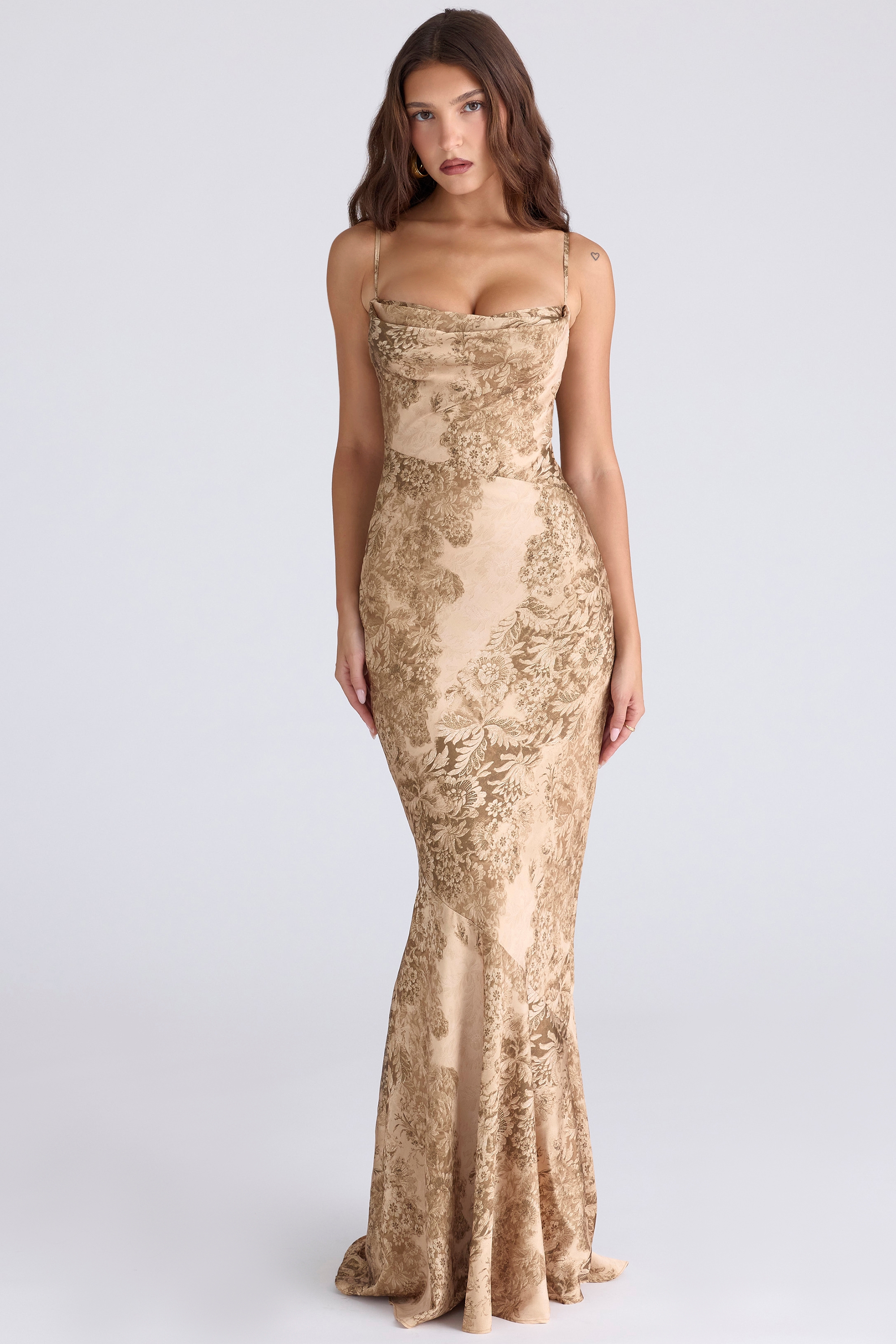 Nalani-Gold Printed Satin Maxi Dress - Limited Edition