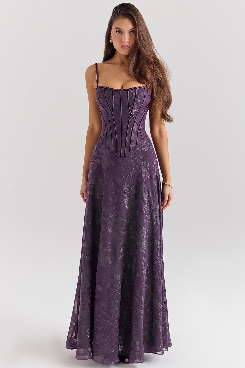 Esme-Grape Lurex Chiffon Maxi Dress